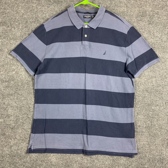 Nautica Shirt Mens 2XL Gray Striped Polo Rugby Slim Fit Embroidered‎ Preppy Golf - Picture 1 of 11
